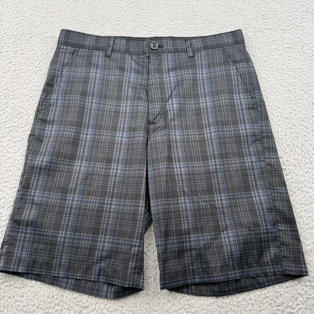 Greg Norman Golf Shorts Mens 32 Grey Plaid Slim Fit Stretch Tasso Ella